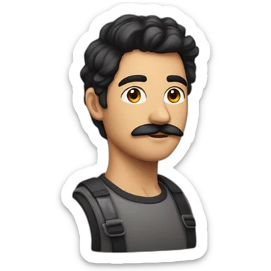 i'm a 23 years old developer, with black hair. and a mustach with no beard sticker