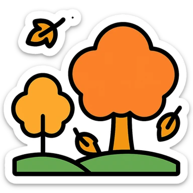 autumn fall scene with trees, orange foliage, and falling leaves sticker