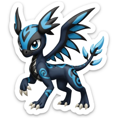Meloetta-Venom-Stitch-Zekrom-fusion, full body, tribal markings  sticker