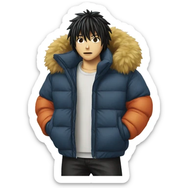 L from death note wearing a puffer jacket sticker