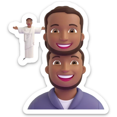 smiling black man with big teeth, standard male haircut, oval face, with Christ the Redeemer statue in the background, Rio de Janeiro, no glasses sticker