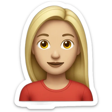 Bleached brunette working, red shirt sticker