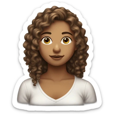 Hard working teen girl, brown long curly hair  sticker