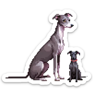 A young Chinese girl with long black hair and a dark grey Italian Greyhound with absolutely no white marks on its body or nose sitting under a cherry blossom tree sticker