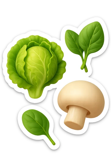 emoji stile iphone 3d di lattuga, spinaci, funghi che fluttuano in aria, iperealistico 4k sticker