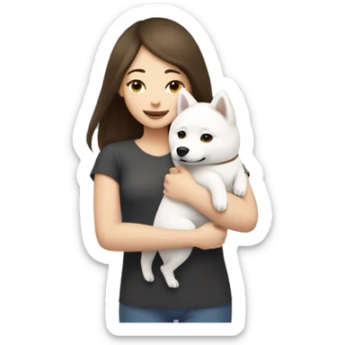brunette girl hugs white Shiba Inu sticker