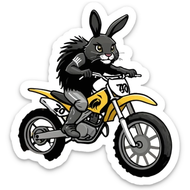 Black bunny on a dirt bike bunny has mane line a lion sticker