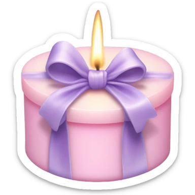 A pastel pink candle wrapped with a delicate lavender satin bow, glowing softly. sticker