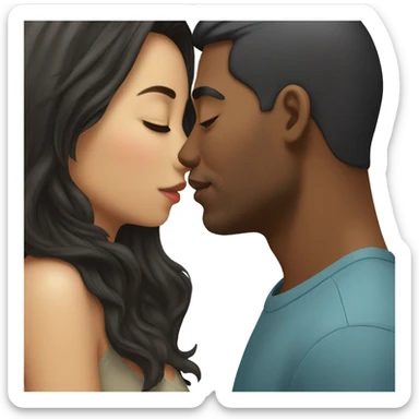 Asian dark hair women kissing a African-American man sticker
