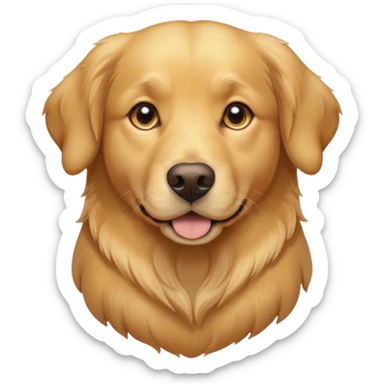 Cinematic Noble Golden Retriever Portrait Emoji, Poised and regal, with a strong, athletic build and a lustrous, well-groomed golden coat, deep-set soulful brown eyes, Simplified yet sharp and sophisticated features, highly detailed, glowing with a soft, dignified glow, high shine, intelligent and friendly, stylized with an air of warmth, focused and attentive, soft glowing outline, capturing the essence of a watchful and confident companion, so majestic it feels as though it could bound out of the screen with effortless authority! sticker