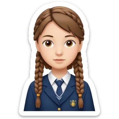 student, brown braid hair girl kid, school uniform sticker