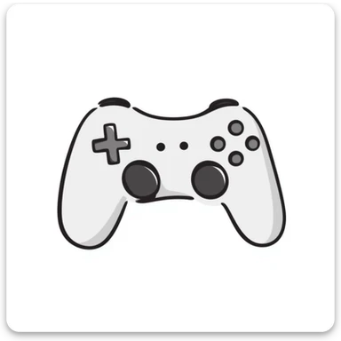 A video game controller/joystick with buttons and D-pad in pastel colors (dd9fb0, ffc6d3, a3bfc9, c4bee2, f1b091), hand-drawn doodle style sticker