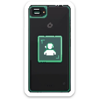 Y2K folder phone, closed, with a selfie sticker on the cover sticker