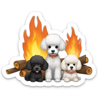 Two Black and one white poodle gathered around campfires sticker
