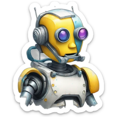 robô segurando uma aquarela de pintura sticker