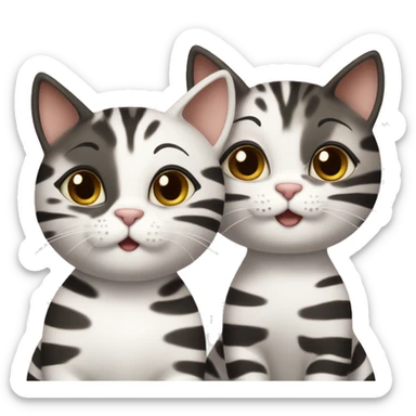 Three Cats one female cat in white with black flakes. One Big CAT (male) in brown with black stripes and one male CAT ( the youngest) in white with black flakes) the Cats Are cuddeling   sticker