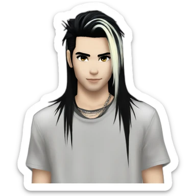 Bill Kaulitz black hair down with blonde highlights emo sticker