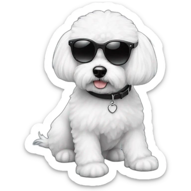 perro bichon maltés blanco y mujer piel blanca cabello negro largo y gafas sticker