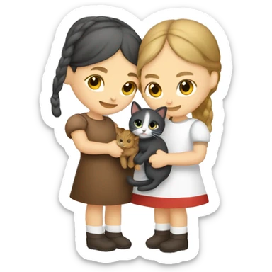 Two slavic girls and two cats in hands sticker