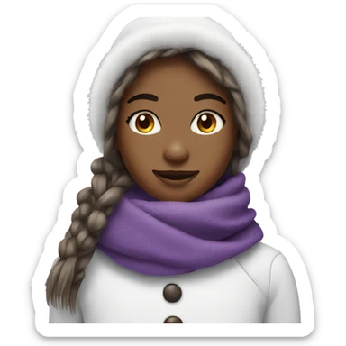 Snow man with girl features and lashes wearing purple scarf sticker