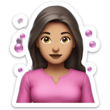 a witch brunette with brown eyes witch with pink clothing and bubbles sticker