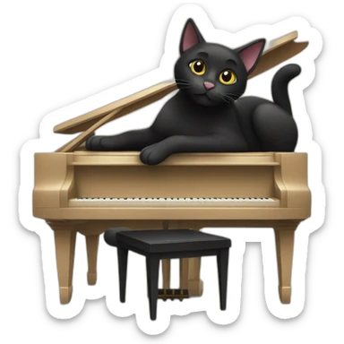 Black cat play in the piano sticker
