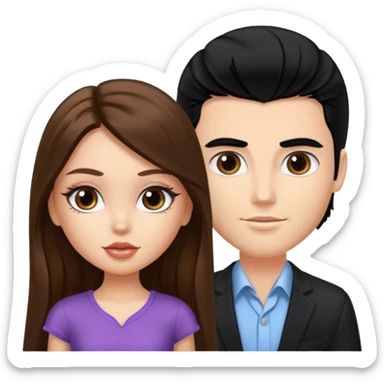 a pretty fair bratz girl with long brown hair and handsome white man with black hair sticker