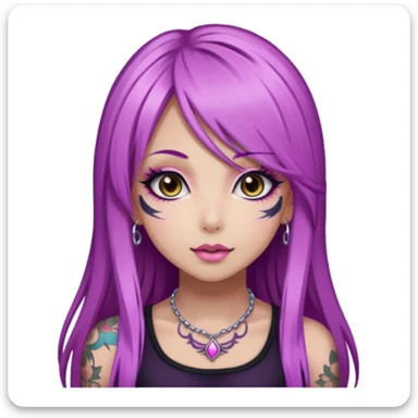 hime gyaru girl, long straight pink and purple hair, tattoos, dark makeup, dark background sticker