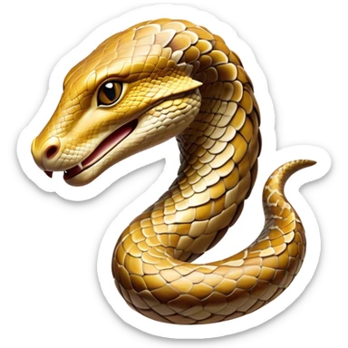 Cinematic Noble Python Portrait Emoji, Poised and regal, with a powerful, sinuous body adorned in intricate scale patterns and piercing, focused eyes, Simplified yet sharp and sophisticated features, highly detailed, glowing with a soft, earthy glow, high shine, intelligent and formidable, stylized with an air of primal elegance, focused and commanding, soft glowing outline, capturing the essence of a watchful and confident serpent that appears ready to coil out of the screen with effortless authority! sticker