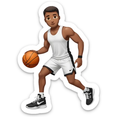 Handsome Black guy with brown skin tone, with muscular build, wearing black basketball shorts, a white tank top, and Nike sneakers sticker