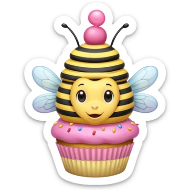 a Bee with pink Birthday Hat, Embarrassed bee with cupcake sticker