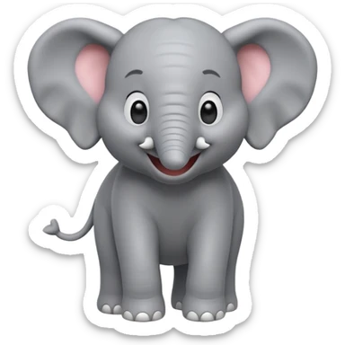 A cute, friendly 3D animated elephant character with a big smile on its face, playful expression, soft fluffy texture, bright and cheerful lighting, Pixar movie art style sticker