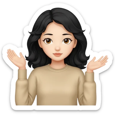 Beautiful girl,Black hair,wavy hair，long hair,Black eyes,Chinese, beige sweater  sticker