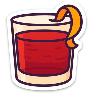 flat toon style negroni cocktail glass, vibrant colors, orange twist sticker