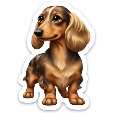 Fullbody Longhair cream shaded piepald dachshund with brown spots on the back sticker