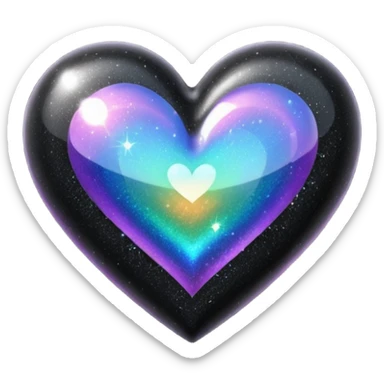 Black rainbow glitter heart  sticker