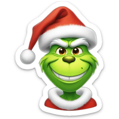 grinch smiles with christmas hat sticker