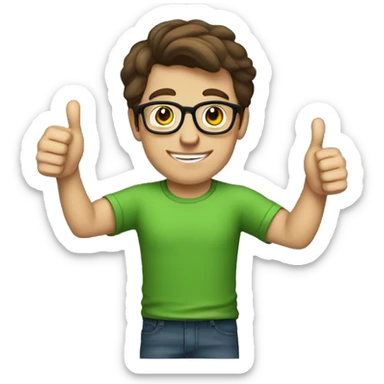 male nerd brown hair thumbs up using green t-shirt sticker