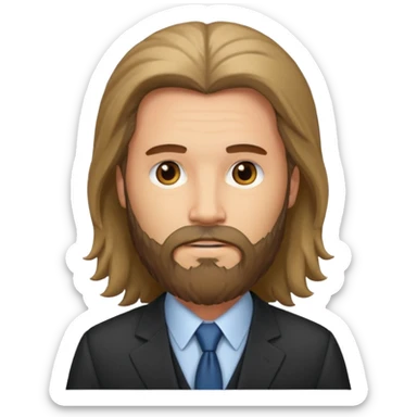 long haired bearded man with suit sticker