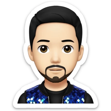 Mike Shinoda from Linkin Park with black hair, black sequin outfit sticker