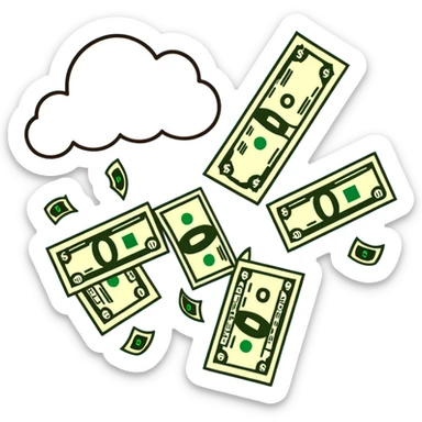 money rain, dollar bills falling from clouds sticker