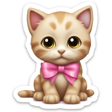 Little kitten with a pink ribbon around its neck, big eyes sticker