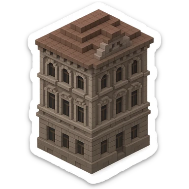 old Saint Petersburg building in voxel style, gray-brown tones, classic ornate facade, isometric view sticker
