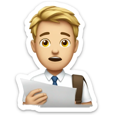 a young man who fails an exam and is frustrated with the documents he fails sticker