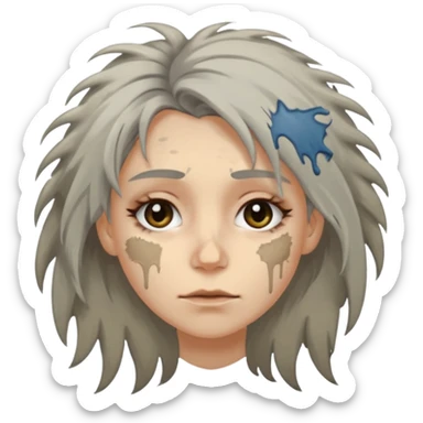 very dirty looking homeless woman very very dirty and smelly looking face only, not old with grey smudges everywhere and messy hair and lots of stains on face ugly,  sticker