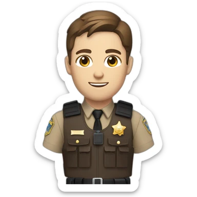 Deputy sheriff with short Brown hair and blue eyes and bulletproof vest sticker