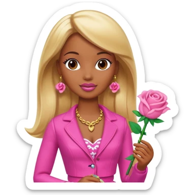 Brown skin blonde hair barbie with rose toy  sticker