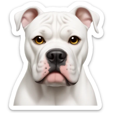 all white american bulldog with cropped ears and brown patch on one eye sticker