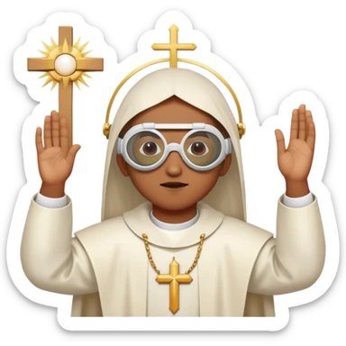 a piece of the Eucharist at church animated as a person that has clout on and looks super cool sticker