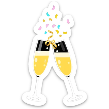 champagne toast celebration with confetti and streamers sticker